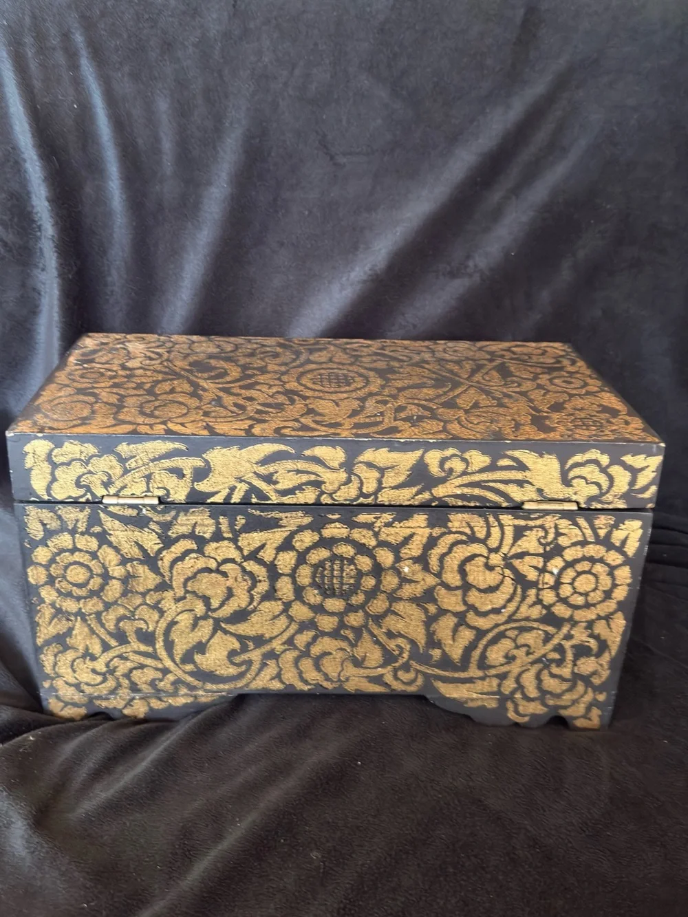 Gold Black Floral Jewelry Box - Elegant Vanity Organizer